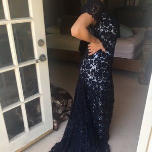 Blue Lace crochet Evening Gown